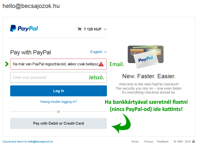 Bankkártyás fizetés PayPalon